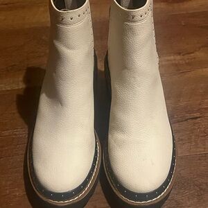 Womens White Leather Ankle Boots